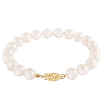 14K Yellow Gold 5-6mm White Akoya Pearl 7.25" Bracelet