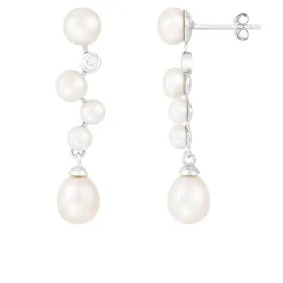 Sterling Silver 6-8mm Pearl & Cubic Zirconia Earrings