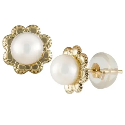 14K Yellow Gold 4-4.5mm White Freshwater Pearl Earrings