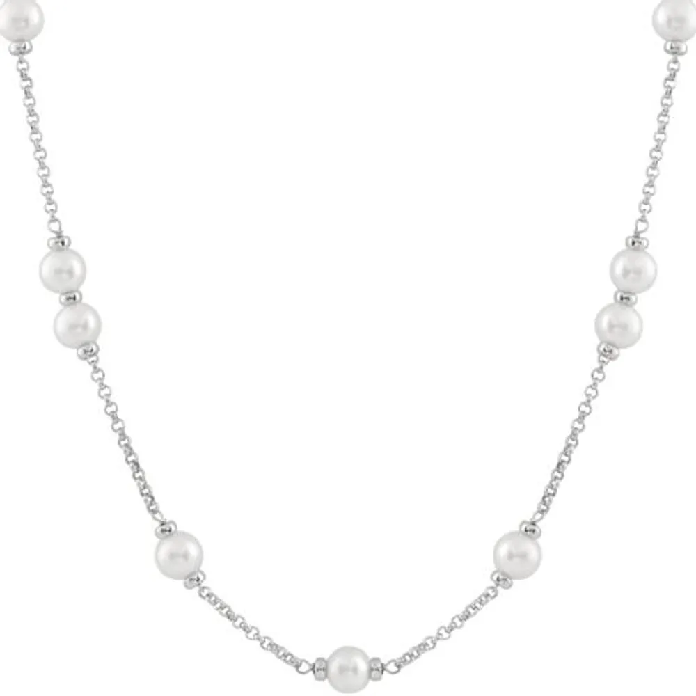 Sterling Silver 8-9mm White Pearls 18" Necklace