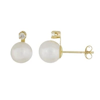 14K Yellow Gold 7-7.5mm Freshwater Pearl Stud Earrings with 0.10CTW Diamonds