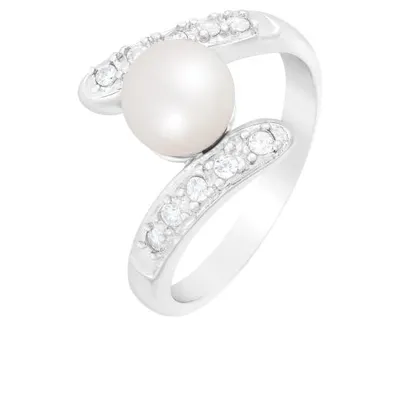 Sterling Silver 7.5-8mm Freshwater Pearl and Cubic Zirconia Ring