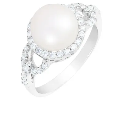 Sterling Silver 9-10mm Freshwater Pearl and Cubic Zirconia Ring