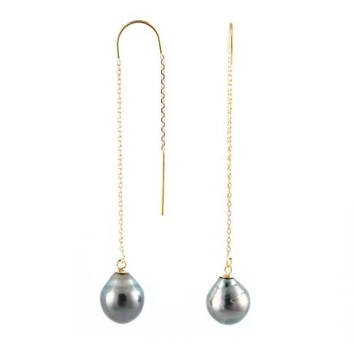 14K Yellow Gold 9-10mm Tahitian Pearl Earrings