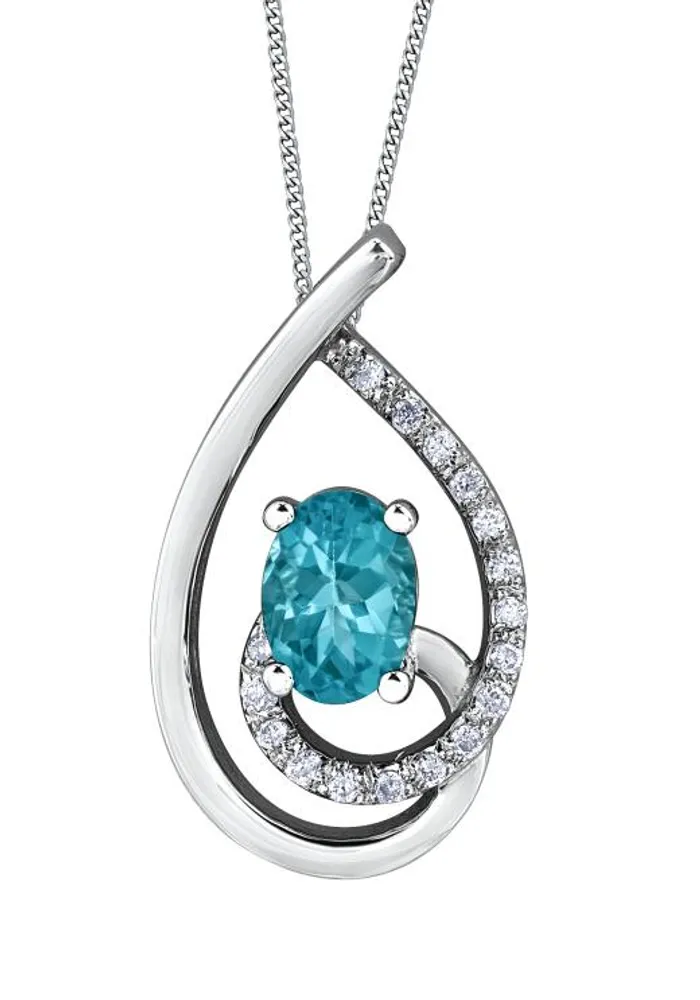 10K White Gold Apatite and Diamond Pendant