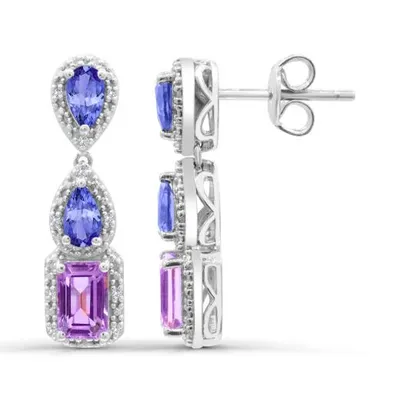 Sterling Silver Amethyst, Tanzanite & Diamond Earrings