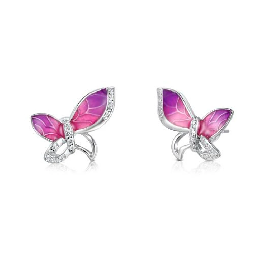 Sterling Silver Cubic Zirconia & Enamel Butterfly Earrings