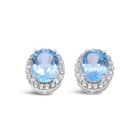 Sterling Silver Blue Topaz & Created White Sapphire 3 Piece Set