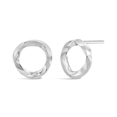 10K White Gold Open Circle Diamond Cut Earrings