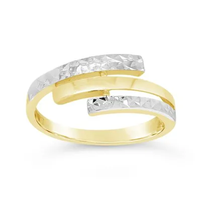 10K Yellow and White Gold Diamond Cut Ring