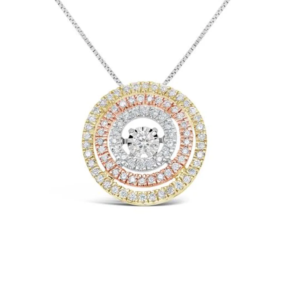 10K Tri-Colour Gold 0.48CTW Dancing Diamond Circle Pendant