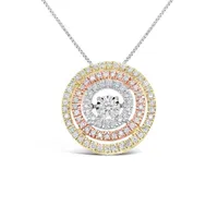 10K Tri-Colour Gold 0.48CTW Dancing Diamond Circle Pendant