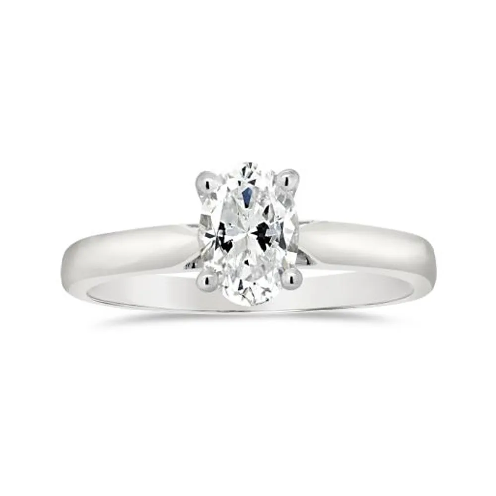 14K White Gold Oval Cut Diamond Solitaire Ring 1.00CT I2/I