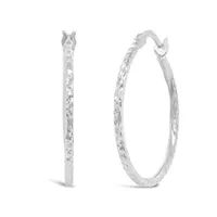 14K White Gold 1.5mm x 20mm Diamond Cut Polished Hoops