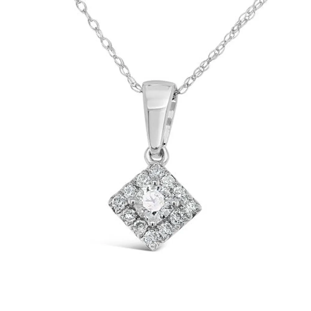 10K White Gold 0.25CTW Diamond Square Shape Bouquet Pendant