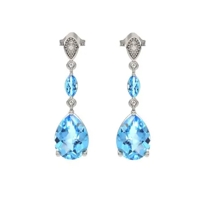 Sterling Silver Blue Topaz & Diamond Earrings