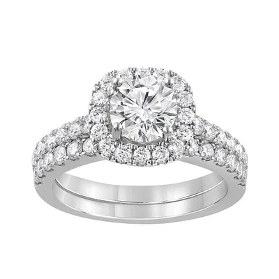 14K White Gold Lab Grown Cushion Halo Diamond Bridal Set 2.00CTW SI2/HI