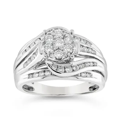 10K White Gold 1.00CTW Diamond Fashion Swirl Ring