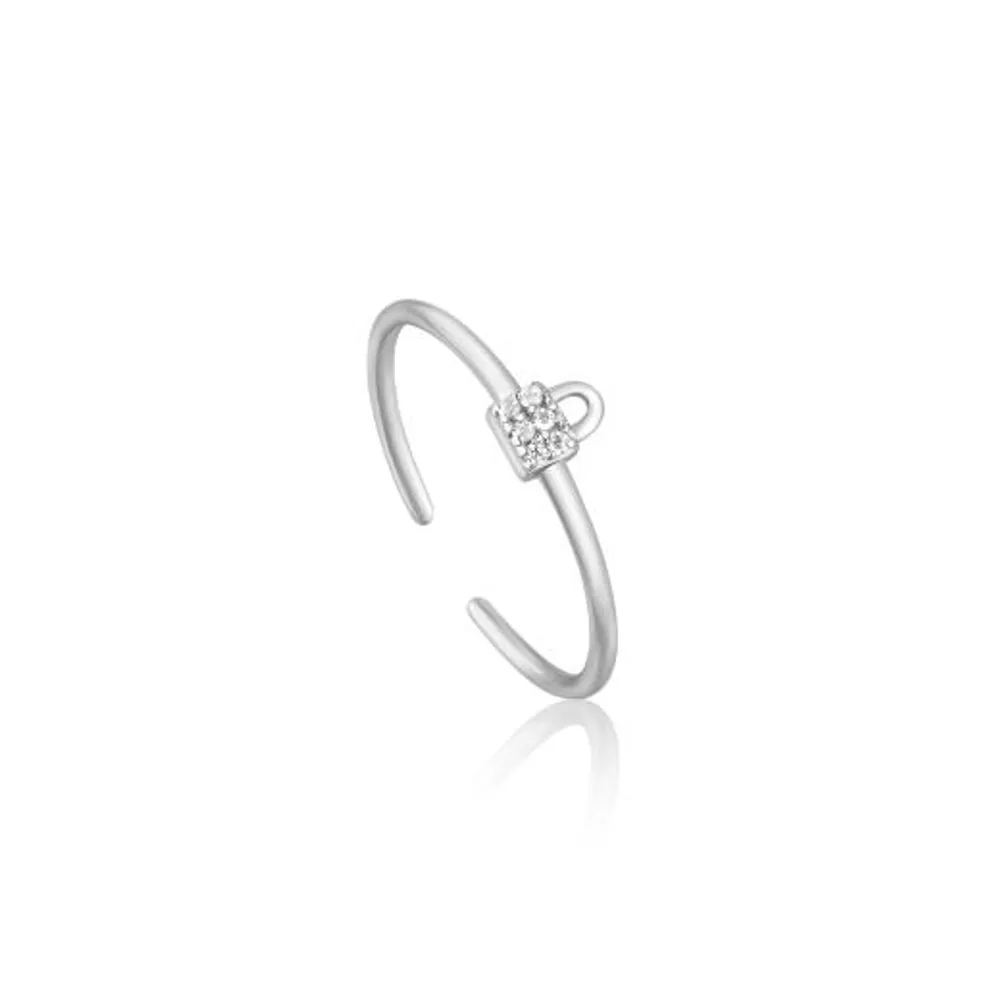 Ania Haie Silver Padlock Sparkle Adjustable Ring
