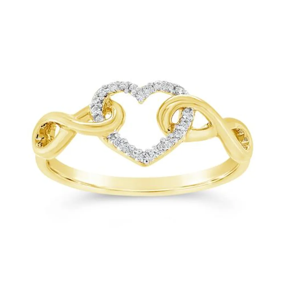 10K Yellow Gold Diamond Heart Promise Ring