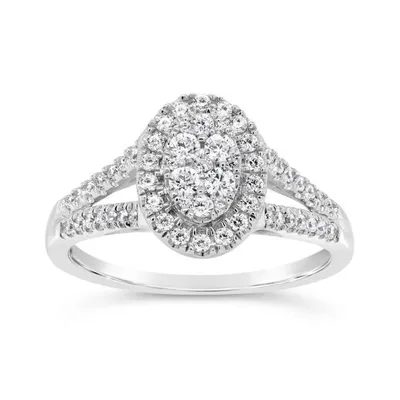 10K White Gold 0.50CTW Diamond Oval Look Fashion Ring