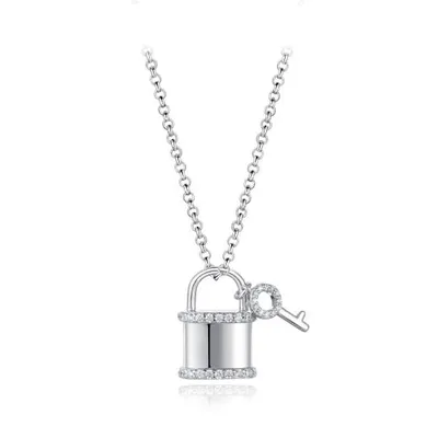 Sterling Silver 19" Cubic Zirconia Lock and Key Pendant