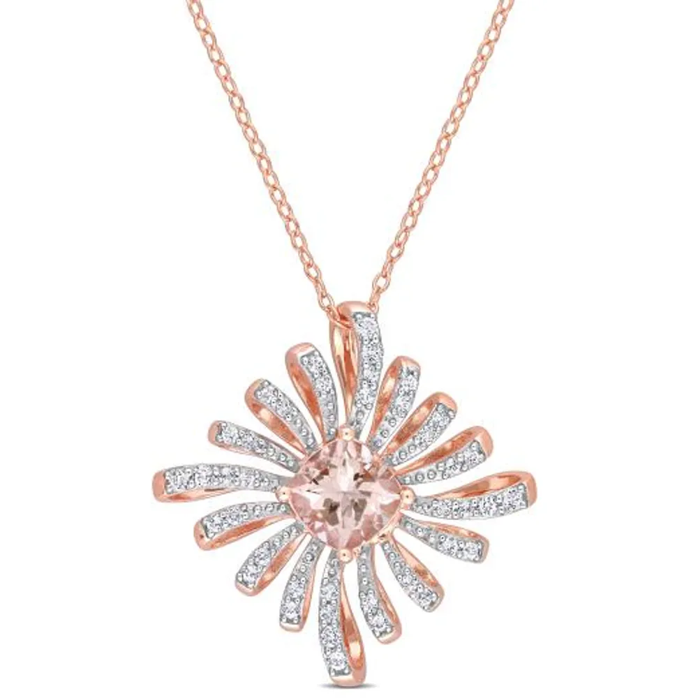 Julianna B Sterling Silver Rose Plated Morganite and White Topaz Necklace