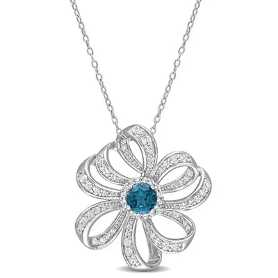 Julianna B Sterling Silver London Blue Topaz and White Topaz Flower Necklace