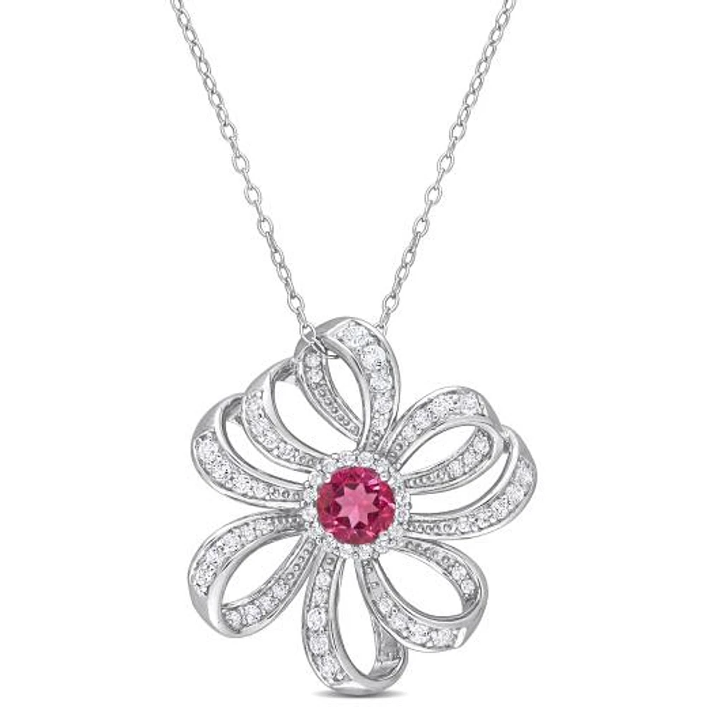 Julianna B Sterling Silver Pink Topaz and White Topaz Flower Necklace