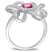 Julianna B Sterling Silver Pink Topaz and White Flower Cocktail Ring