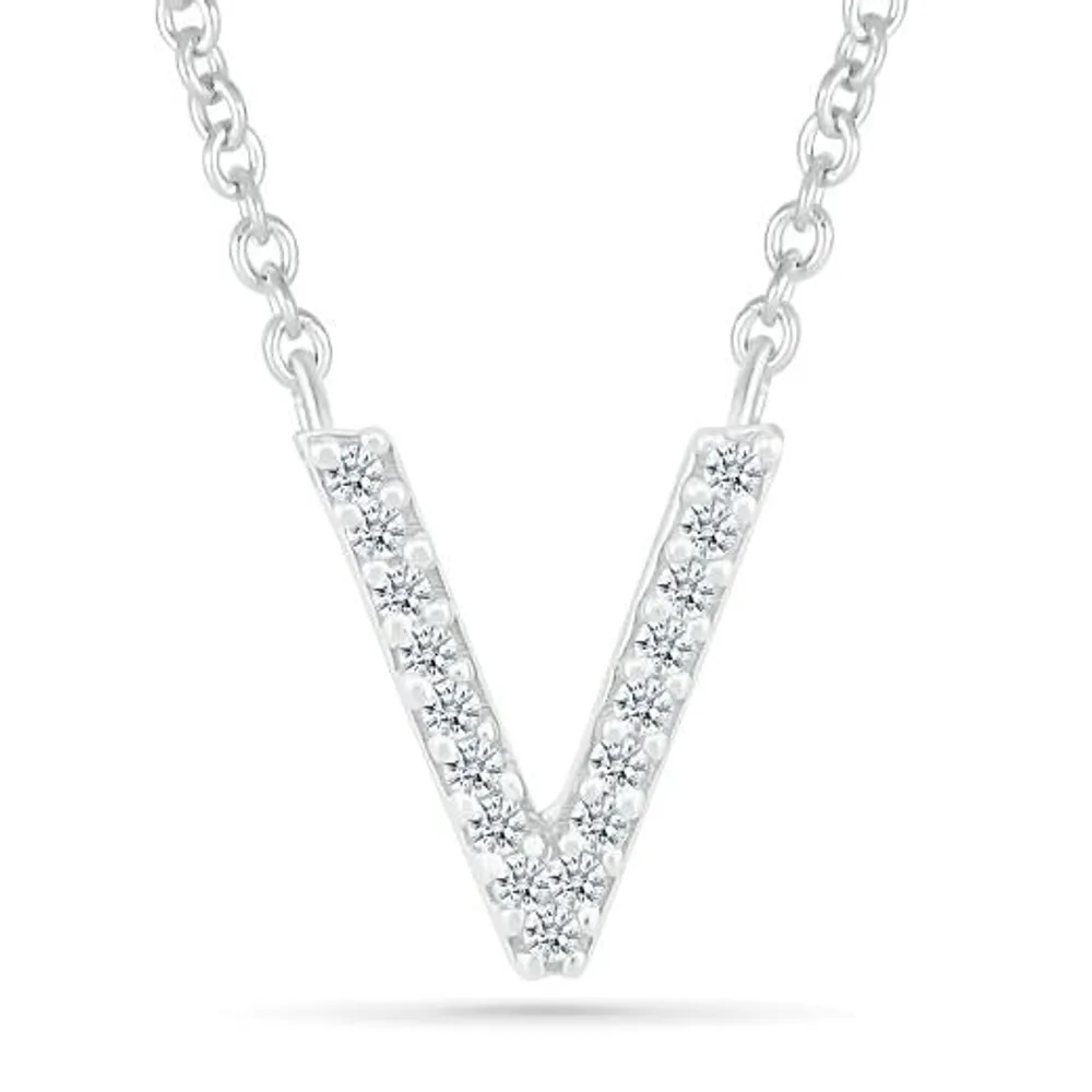 Sterling Silver & Diamond "V" Initial Necklace