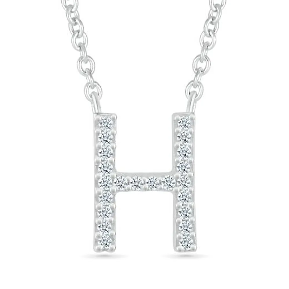 Sterling Silver & Diamond "H" Initial Necklace