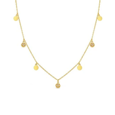 Sterling Silver 10K Yellow Gold Plated Diamond Drop Circle Necklace