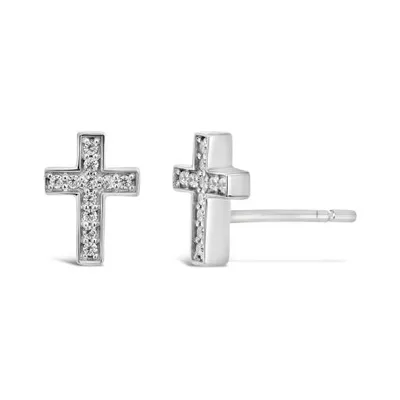 Sterling Silver 0.11CTW Diamond Cross Earrings