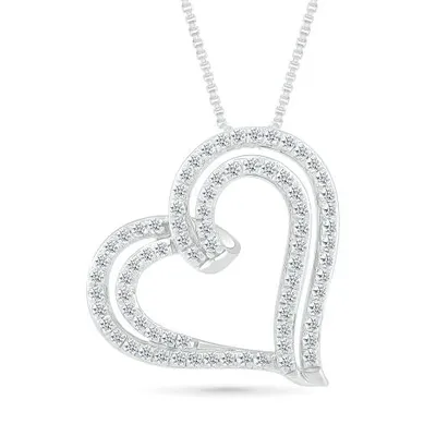 10K White Gold 0.45CTW Diamond Hearts Pendant