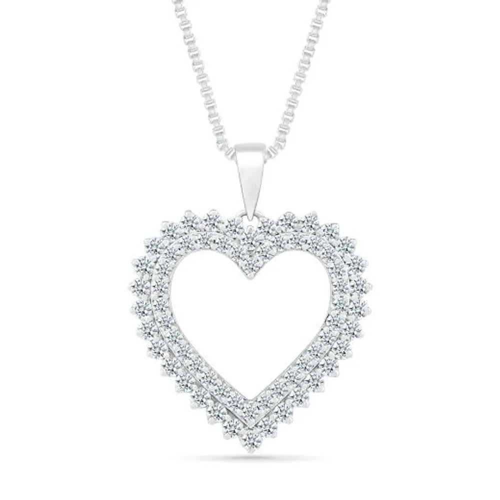 10K White Gold 0.95CTW Diamond Heart Pendant