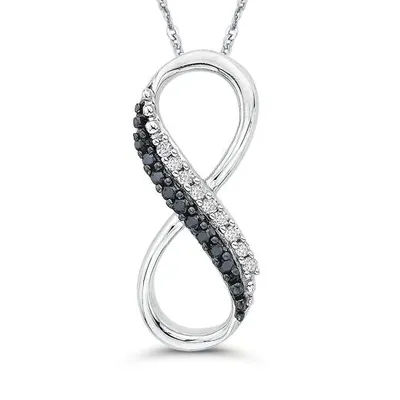 10K White Gold 0.13CTW Black & White Diamond Infinity Pendant