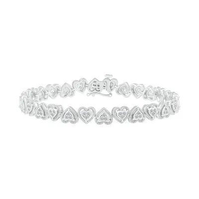 Sterling Silver 0.95CTW Diamond Heart Bracelet