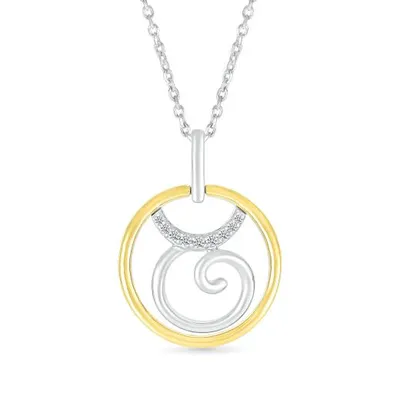 Sterling Silver 10K Yellow Gold Taurus Diamond Pendant