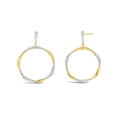 10K Yellow & White Gold 20mm Diamond Cut Drop Earrings