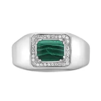 Sterling Silver Malachite & 0.13CTW Diamond Ring