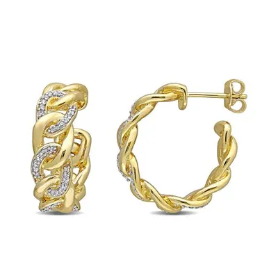 Julianna B Yellow Plated Sterling Silver 0.25CTW Diamond Link Hoops