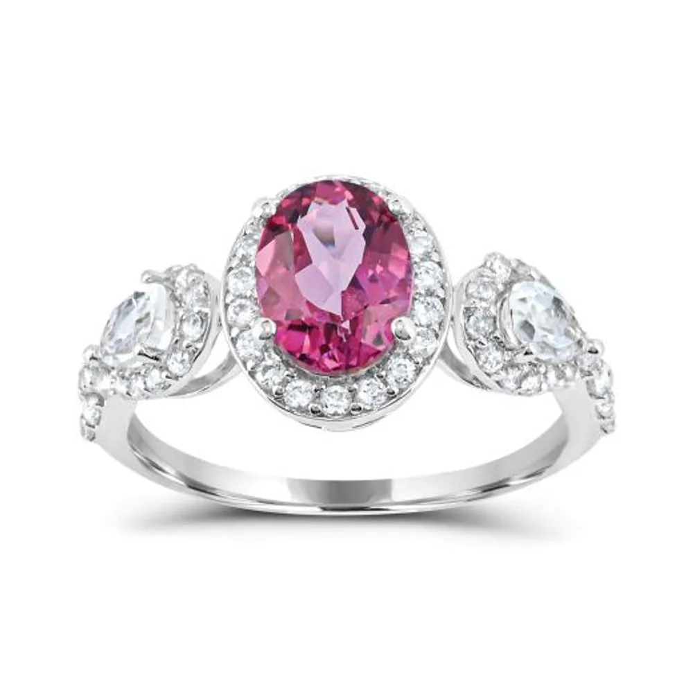 Sterling Silver Pink Topaz and White Ring