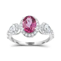 Sterling Silver Pink Topaz and White Ring