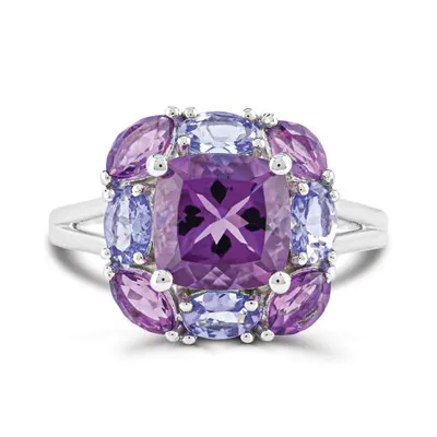 Sterling Silver Amethyst and Tanzanite Ring