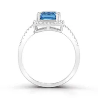 10K White Gold Swiss Blue Topaz & Zircon Ring