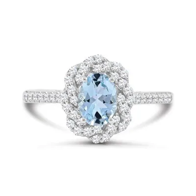 10K White Gold Aquamarine and Sapphire Ring