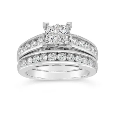 14K White Gold 2.00CTW Diamond Princessa Bridal Set