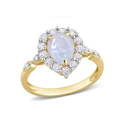 Julianna B 10K Yellow Gold 0.02CT Diamond, Opal & Created White Sapphire Ring
