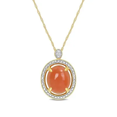 Julianna B 14K Yellow Gold 0.02 CTW Diamond & Orange Moonstone Necklace